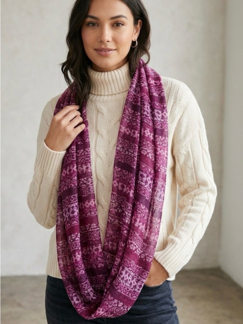 Plum Patterned Infinity Scarf - Women